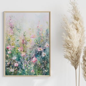 Bunte Blumenwiese: Abstraktes Poster | Frühlingsdekoration | Frische Raumdekoration | Blumenkunst | Poster Blumen