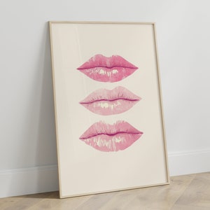 Poster labbra rosa da stampare | Arte murale moderna per camerette di adolescenti | Decorazione digitale per camera da letto o ufficio | Stampa femminile