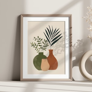 Decorazione da parete per il soggiorno in stile scandinavo | Illustrazione di piante nei toni della terra | Stampe d'arte moderna per corridoio o ufficio | Arte murale nordica