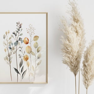 Poster acquerello moderno: rami minimalisti | arredamento boho | decorazione murale naturale | murale con piante | decorazione murale semplice | quadri floreali