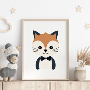 Poster per cameretta dei bambini in stile scandinavo | Gatto carino con papillon | Stampa minimalista con animali per la cameretta di bambini e bambine | Poster con animali per la cameretta dei bambini