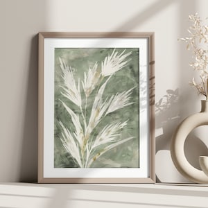 Modern living room wall decor | Botanical art poster | Minimalist green gold plant print | Calm bedroom wall art hallway decor