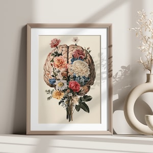 Botanisches Gehirn: Künstlerisches Anatomie Poster | Besondere Wanddekoration | Gehirn Poster | Blumen Illustration