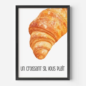 Kitchen Wall Art Vintage Flair | French Croissant Poster | Humorous Kitchen Decor Illustration | Original Watercolor Print Cafe Artwork