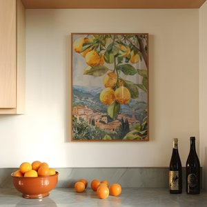 Mediterranes Zitronen Poster: Mittelmeer Landschaft | Fruchtige Zitronen Kunst | Sommerliche Deko | Mediterranes Poster