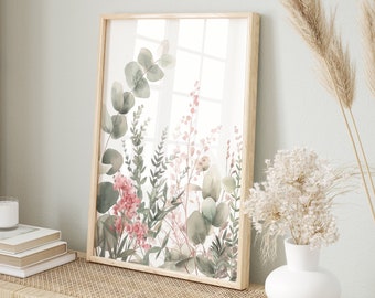Watercolor Eucalyptus Wall Art | Botanical Art for Living Room | Gentle Plant Poster | Floral Decor Art Print | Green Leaves Wall Art