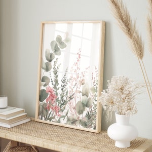 Decorazione murale con eucalipto ad acquerello | Arte botanica per soggiorno | Poster con piante delicate | Stampa artistica con decorazioni floreali | Decorazione murale con foglie verdi