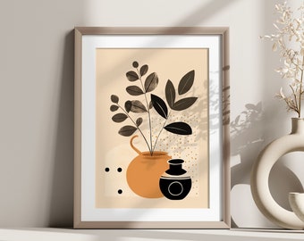 Living room artwork | Minimalist Scandinavian poster | Beige plant illustration decoration | Botanical prints modern wall decor