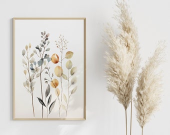 Modern Watercolor Poster: Minimalist Branches | Boho Decor | Nature wall decoration | Plants mural