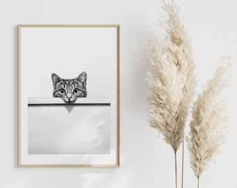 Lustiges Katzenposter | Witzige Katzen Wandkunst | Katzenbild für das Badezimmer | Lustige Katze für den Eingangsbereich | Katzen Wandpost