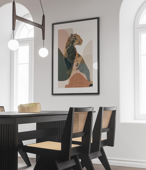 Wohnzimmer Akzentposter | Abstrakte Tierkunst Leopard | Erdtöne Illustration Modern Deko | Skandinavischer Stil Kunstdruck Schlafzimmer Büro