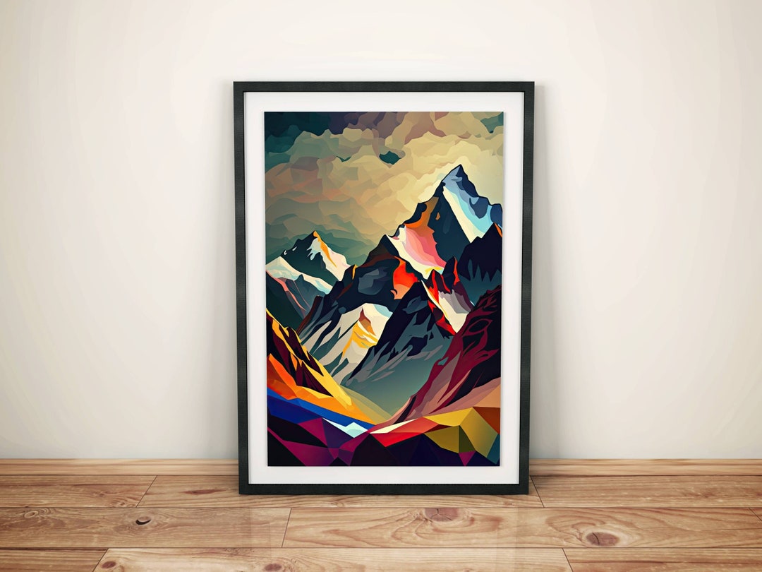 Abstract Alpine Panorama in Bright Colors, Modern Art of a Mountain ...