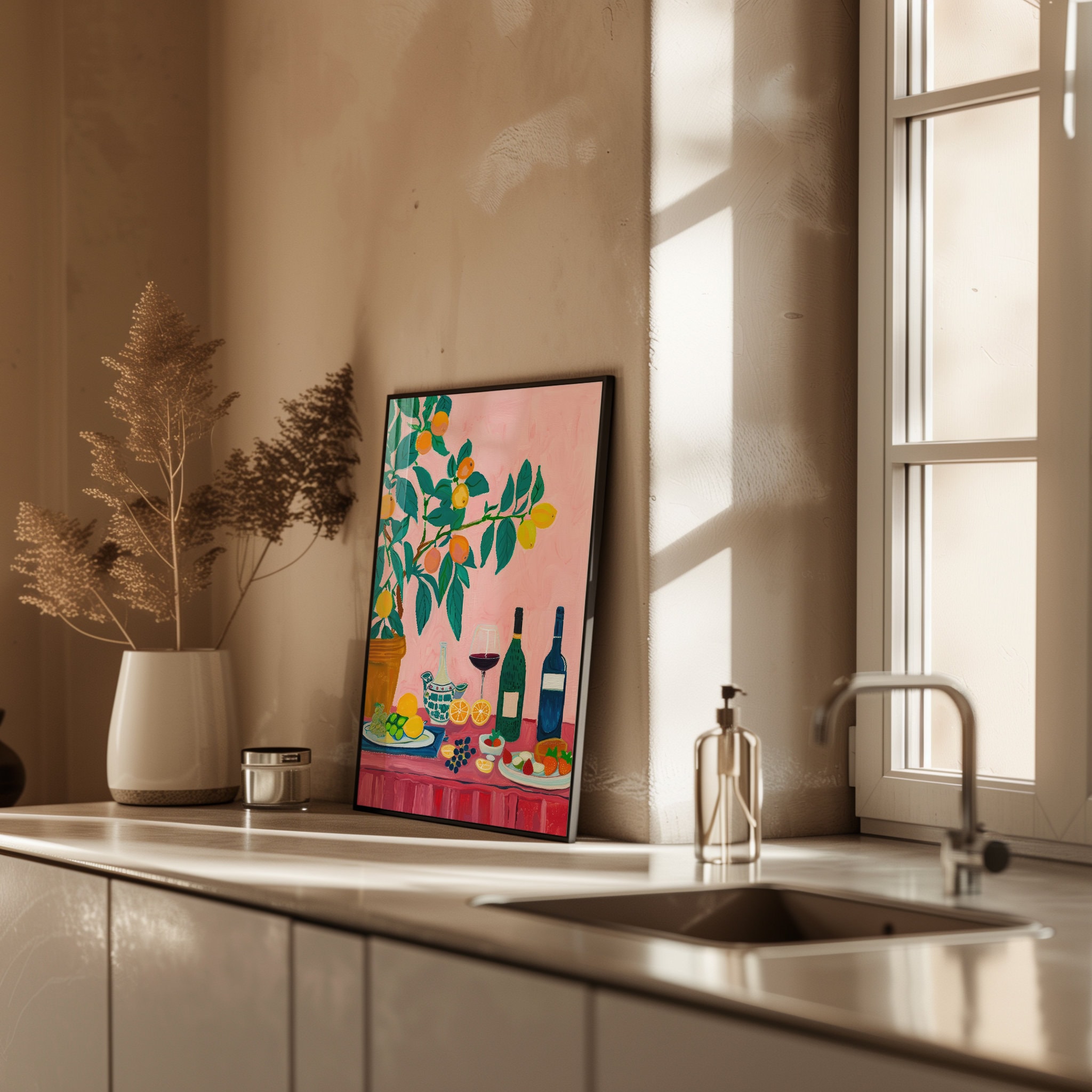 Abstract Dining Table Wall Art | Vibrant Food Poster | Vintage Kitchen ...