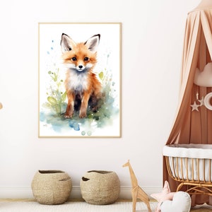 Decorazione per soggiorno | Illustrazione di volpe ad acquerello | Simpatica stampa di animali | Stampa artistica scandinava per cameretta, ufficio, regalo immagine 6