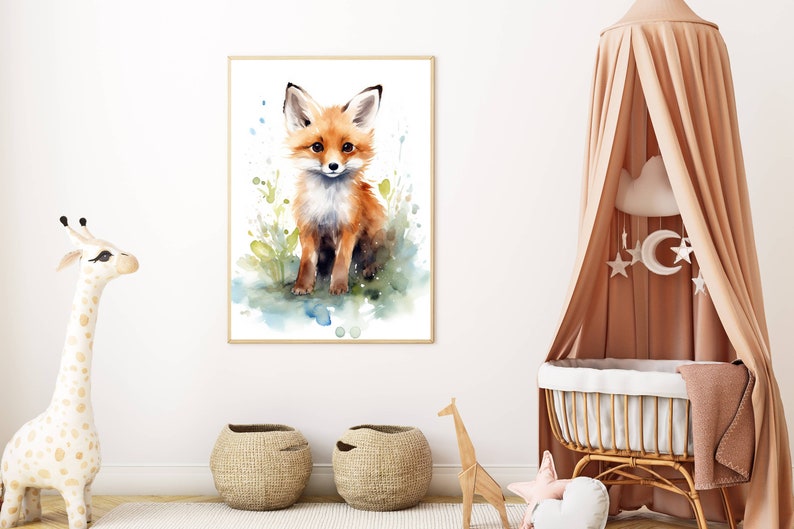 Decorazione per soggiorno | Illustrazione di volpe ad acquerello | Simpatica stampa di animali | Stampa artistica scandinava per cameretta, ufficio, regalo immagine 6
