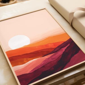 Boho Wandbild Sonnenuntergang | Abstrakte Landschaft in Terrakotta Tönen | Poster Wohnzimmer Deko | Beruhigende Farbverläufe | Sonnenaufgang