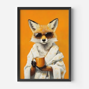 Lustiger Fuchs Wandkunst Druck | Tierposter für Küche, Bad oder Büro | Humorvolles Tier Poster | Orange Wohnzimmer Deko | Kaffeetasse Bild