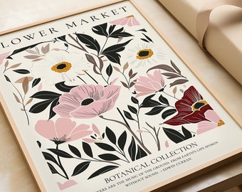 Scandinavian Boho Prints | Retro Botanical Illustration | Pink and Beige Wall Art | Timeless Floral Art | Elegant Home Accessories