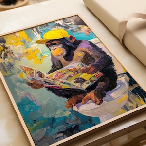 Bathroom decoration pop art | Funny monkey poster colorful | Abstract art prints humor modern | Colorful picture animals | Colorful guest toilet art