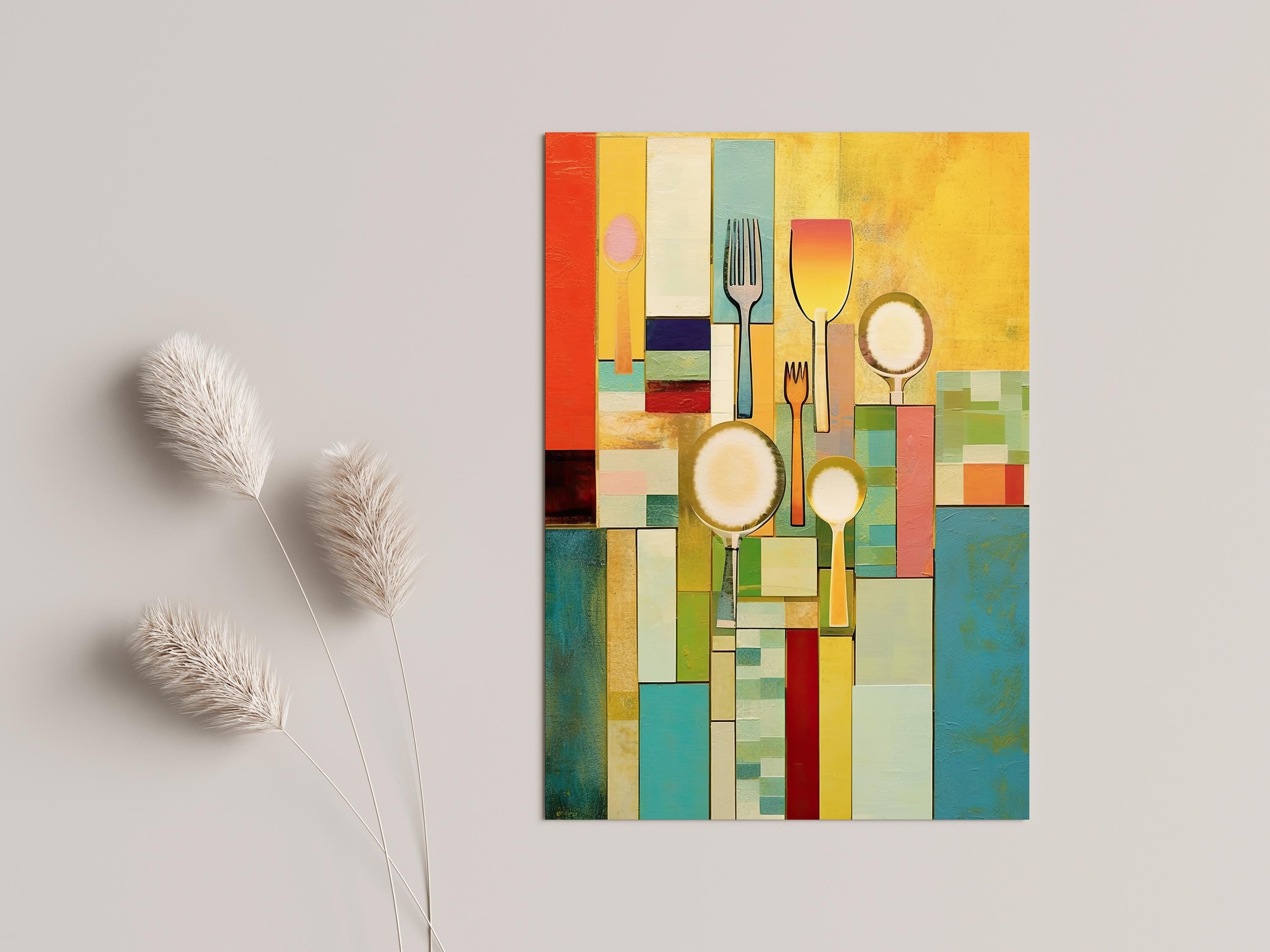 kitchen print - art for kitchen -colourful kitchen... Colorful Kitchen Picture: Abstract Kitchen Utensils in Vibrant Colors ...