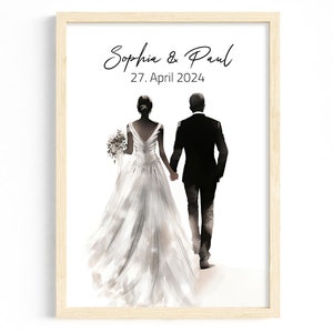 Personalized wedding picture | Gift for bride and groom | Romantic decoration | Keepsake picture with names & date | Love marriage poster