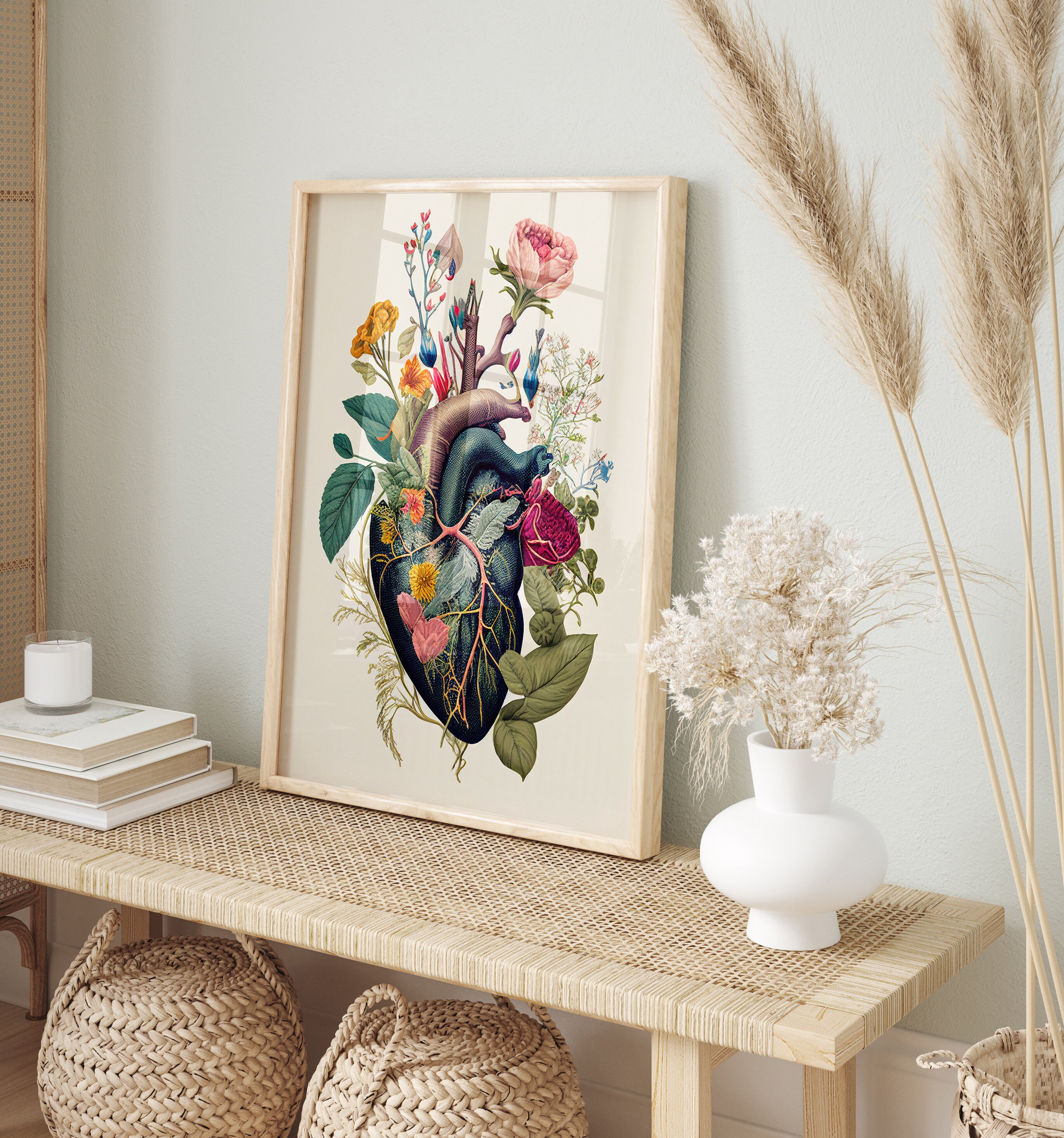 Botanical Heart Poster With Colorful Flowers in Vintage Style, Colorful ...