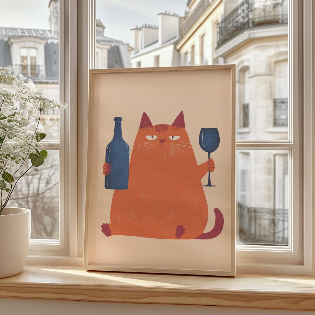 Humorous Kitchen Art Cat Poster | Vintage Style Bar Decor | Funny ...