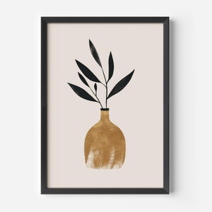 Arte mural de alto contraste: Jarrón abstracto | Póster estilo bohemio | Decoración de pared hygge | Póster beige y negro | Decoración de pared sencilla | Cuadro