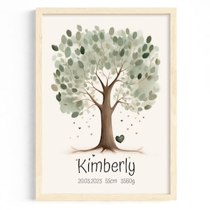 Decorazione murale personalizzata con albero di Natale | Decorazione personalizzata per la cameretta dei bambini o regalo di battesimo | Ricordi di nascita con motivo a cuore
