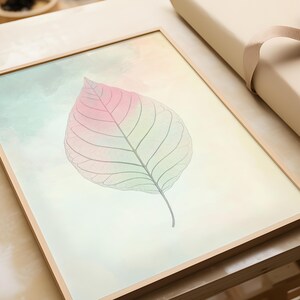 Carta da parati murale scandinava per camera da letto | Design boho con foglie pastello | Foglie morbide in stile acquerello | Poster minimalista per soggiorno e ufficio
