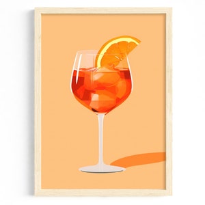 Decoración de barra de cocina | Ilustración de cóctel estilo retro | Impresión artística de bebida de naranja | Póster de Aperol Spritz | Decoración elegante de bar para el hogar | Imagen de cóctel