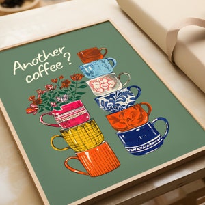 Carta da parati per cucina e ufficio | Immagini divertenti di caffè come decorazione | Poster di tazze da caffè colorate | Idea regalo per gli amanti del caffè