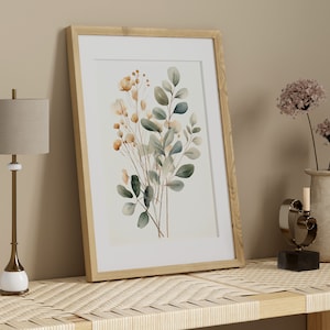 Bohemisk väggkonst: Eukalyptusgrenar och blommor | Akvarell växtposter | Bohemisk växtposter bild 7