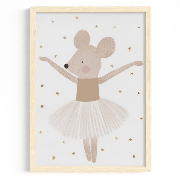 Kinderzimmer Deko: Ballerina Maus Poster | Minimalistisches Kinderposter | Tierposter Ballerina | Kinderzimmer Poster | Baby Geschenk