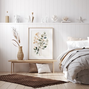 Bohemisk väggkonst: Eukalyptusgrenar och blommor | Akvarell växtposter | Bohemisk växtposter bild 6