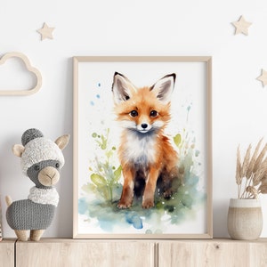 Decorazione per soggiorno | Illustrazione di volpe ad acquerello | Simpatica stampa di animali | Stampa artistica scandinava per cameretta, ufficio, regalo immagine 2