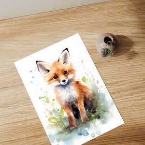 Decorazione per soggiorno | Illustrazione di volpe ad acquerello | Simpatica stampa di animali | Stampa artistica scandinava per cameretta, ufficio, regalo immagine 3
