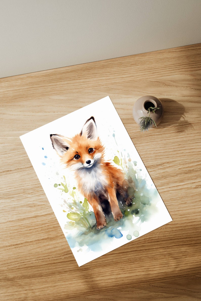 Decorazione per soggiorno | Illustrazione di volpe ad acquerello | Simpatica stampa di animali | Stampa artistica scandinava per cameretta, ufficio, regalo immagine 3