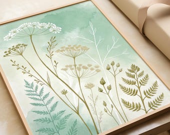 Botanical wall art for the living room | Scandinavian nature poster | Green plant illustration art print | Minimalist bedroom decor
