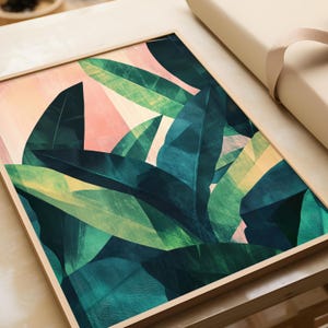 Pflanzen Poster tropisch | Grünes Wandbild Büro | Moderne Natur Kunst Wohnzimmer | Botanische Boho Flur Deko | Abstraktes Dschungel Bild