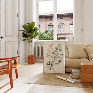 Bohemisk väggkonst: Eukalyptusgrenar och blommor | Akvarell växtposter | Bohemisk växtposter bild 8