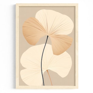 Abstract Plant Art Beige | Minimalism Living Room | Modern Nature Poster Scandinavian Botanical Wall Art | Plant Decor Art