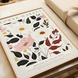 Decorazione soggiorno natura | Poster floreale scandinavo | Illustrazione di piante dai colori pastello | Arte murale boho per corridoio e camera da letto