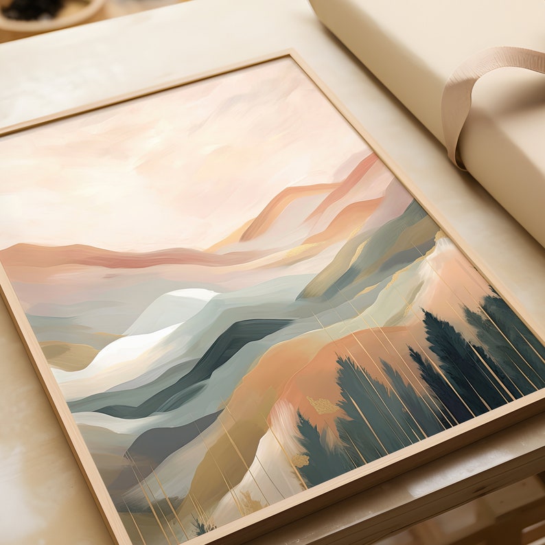 Abstract Mountain Landscape in Soft Tones, Decorative Mountain Wall Art