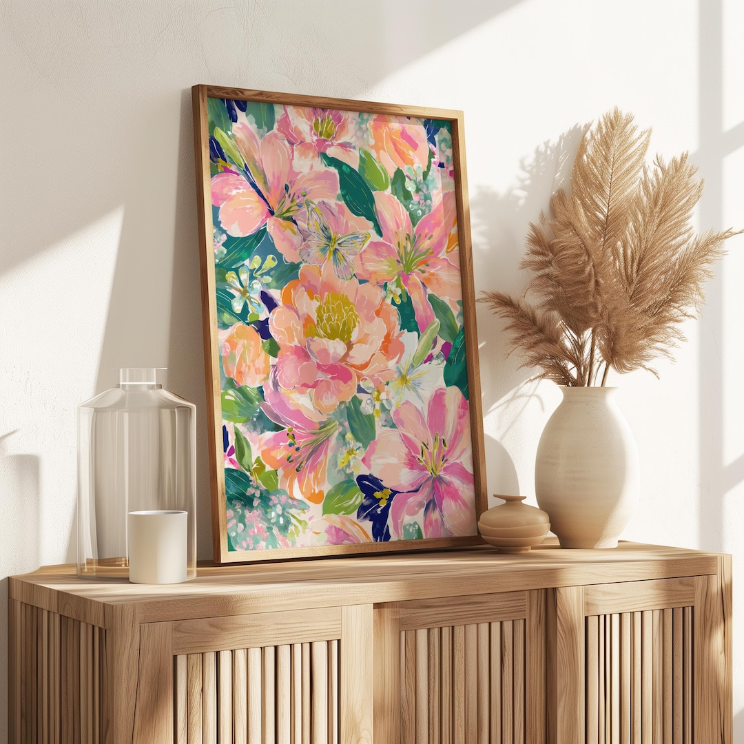Living Room Wall Art | Spring Floral Poster | Colorful Vintage Floral ...