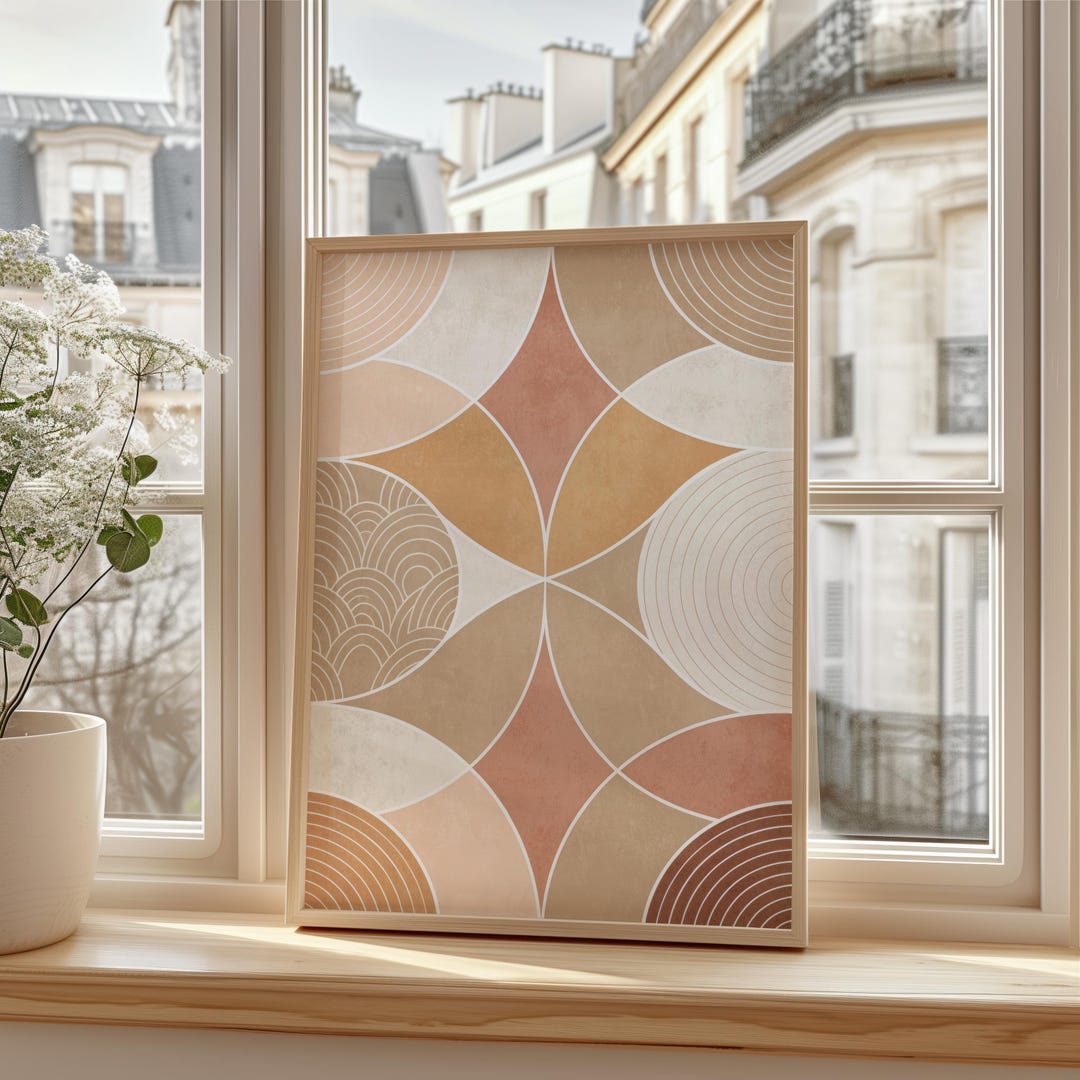 Picture of Modern Living Room Art | Retro Geometric Poster | Beige Cream Abstract ...