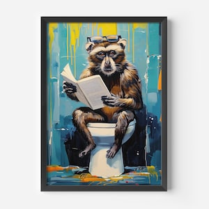 Décoration humoristique pour salle de bain | Singe pop art à lunettes | Affiche colorée pour coin lecture | Décoration amusante pour toilettes, idéale pour les espaces de vie et les bureaux modernes