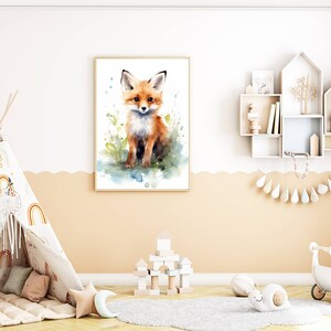 Decorazione per soggiorno | Illustrazione di volpe ad acquerello | Simpatica stampa di animali | Stampa artistica scandinava per cameretta, ufficio, regalo immagine 4