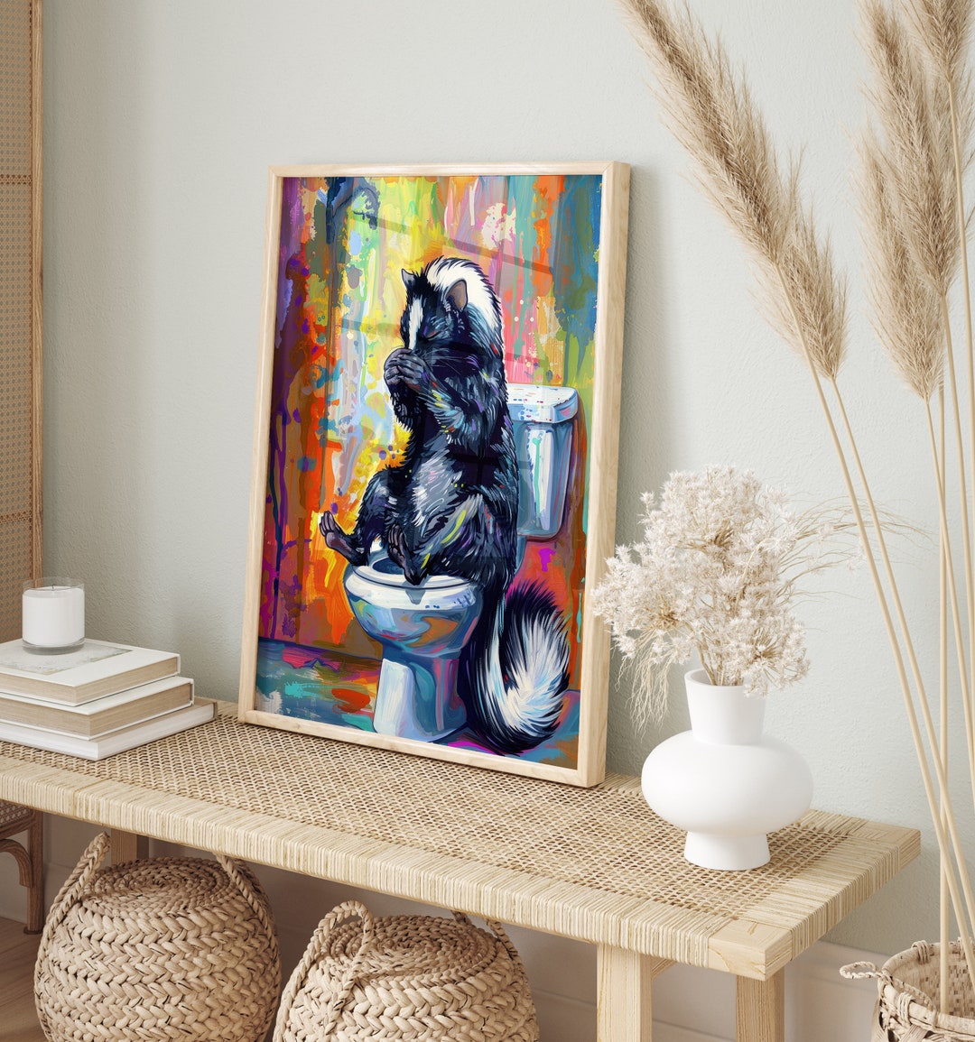 Bathroom Poster Skunk on the Toilet Funny Guest Toilet Mural Abstract