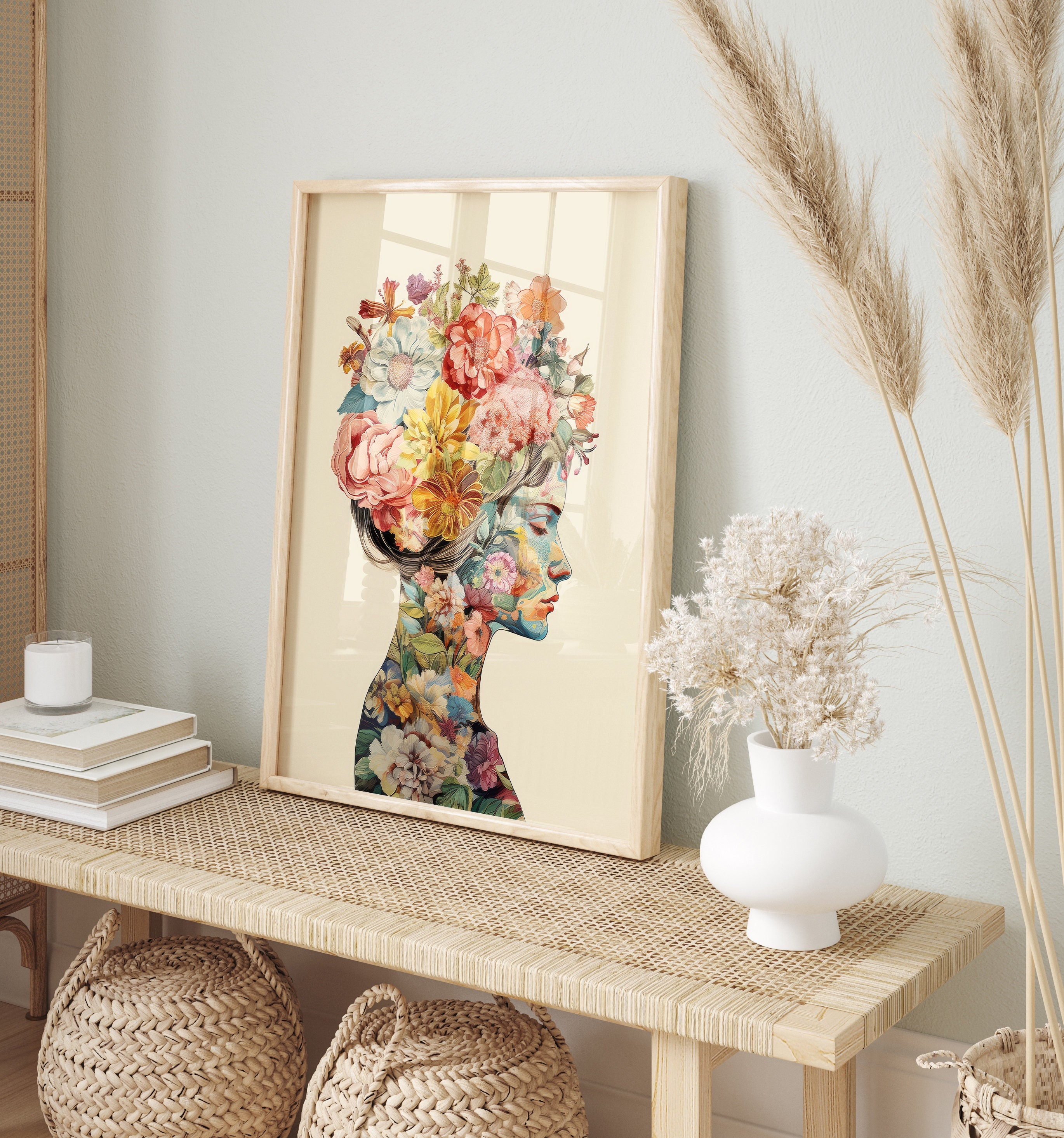 Arte De Pared Moderno Con Flores Azules Para Dormitorio, Sala De Estar, Baño, 3 Paneles, Pintura De Pared, Decoración Del Hogar, Cocina, Lienzo Impreso, Acuarela Abstracta Flores Y Hojas, Mural De